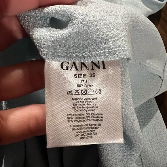 Ganni Women's Cold Shoulder Bow Dress Midi Clark Sterling Blue Size 36 - Picture 12 of 13